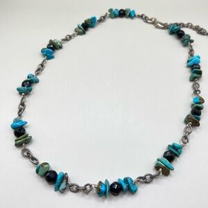 Silpada Turquoise and Black Bead Station Necklace
